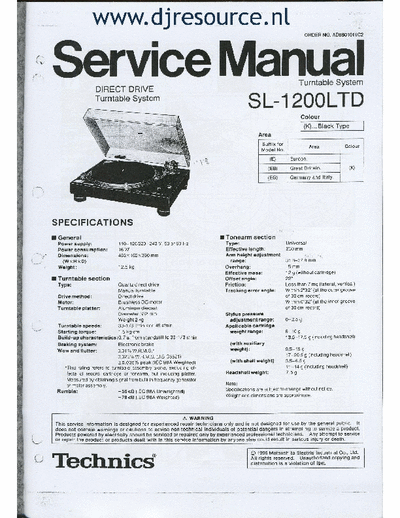 Technics SL1200LTD Complete service manual for a Technics SL1200LTD.